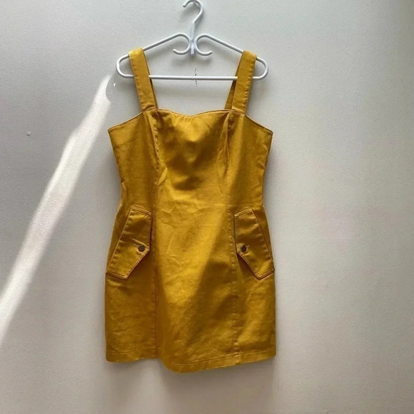 The Fifth Label - Mustard Yellow Overall Cargo Denim Mini Dress - Picture 4 of 8